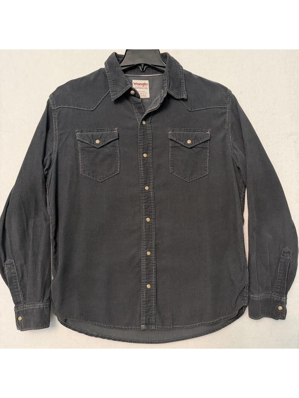 Wrangler Authentics Men's Large Corduroy Pearl Snap Western Shirt Gray Long Slee